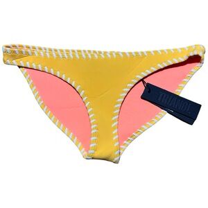 Triangl Neoprene Bikini Swim Bottoms NWT In Yellow & White Sz L